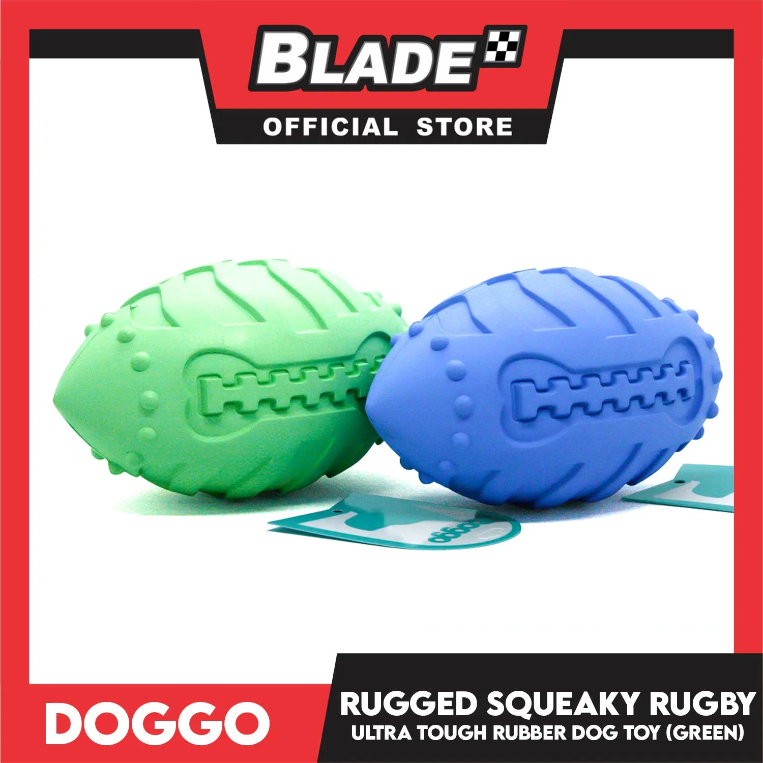 Doggo Rugged Squeaky Rugby (Green) Dog Toy Pet Toy