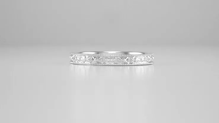 Edwardian Floral Carved Wedding Ring in 14 Karat White Gold