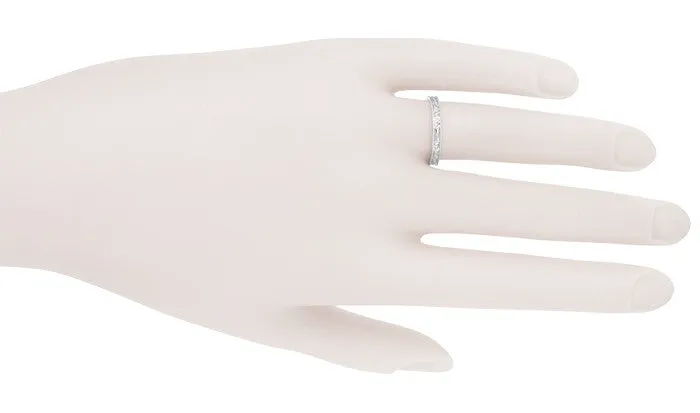 Edwardian Floral Carved Wedding Ring in 14 Karat White Gold