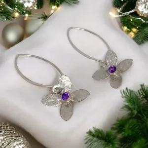 Eloquent Petals ~ Sterling Silver Flower Earring Dangles with Amethyst Gemstones