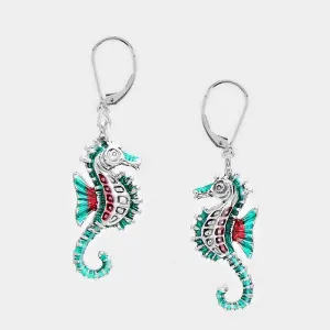 Enamel Sea Horse Drop Earrings
