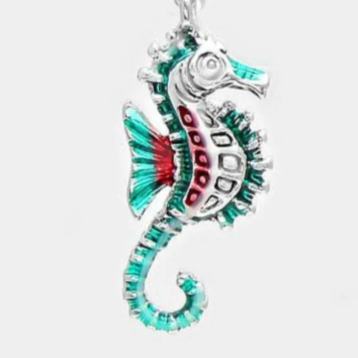 Enamel Sea Horse Drop Earrings