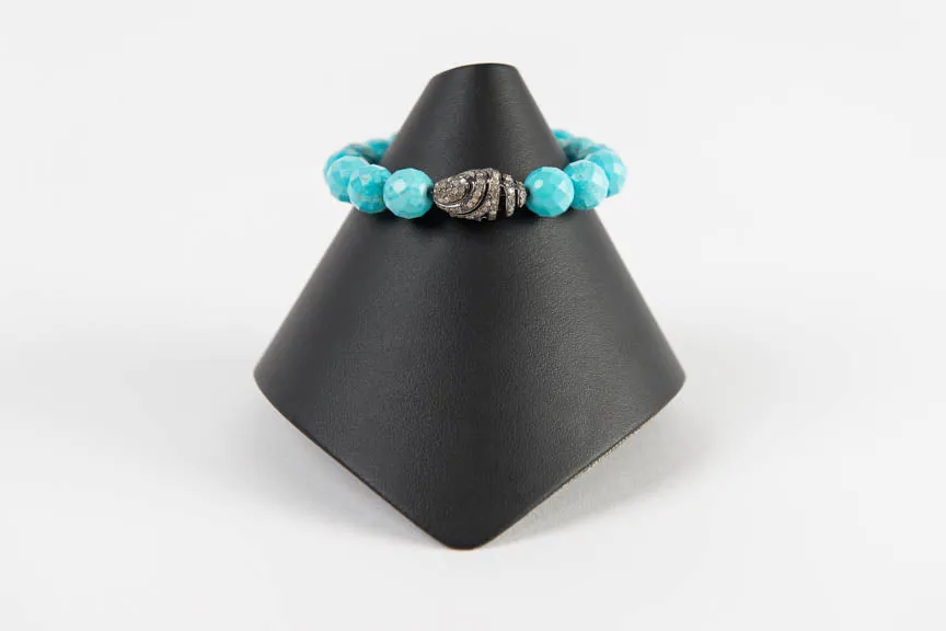 Faceted turquoise with pave diamond bead