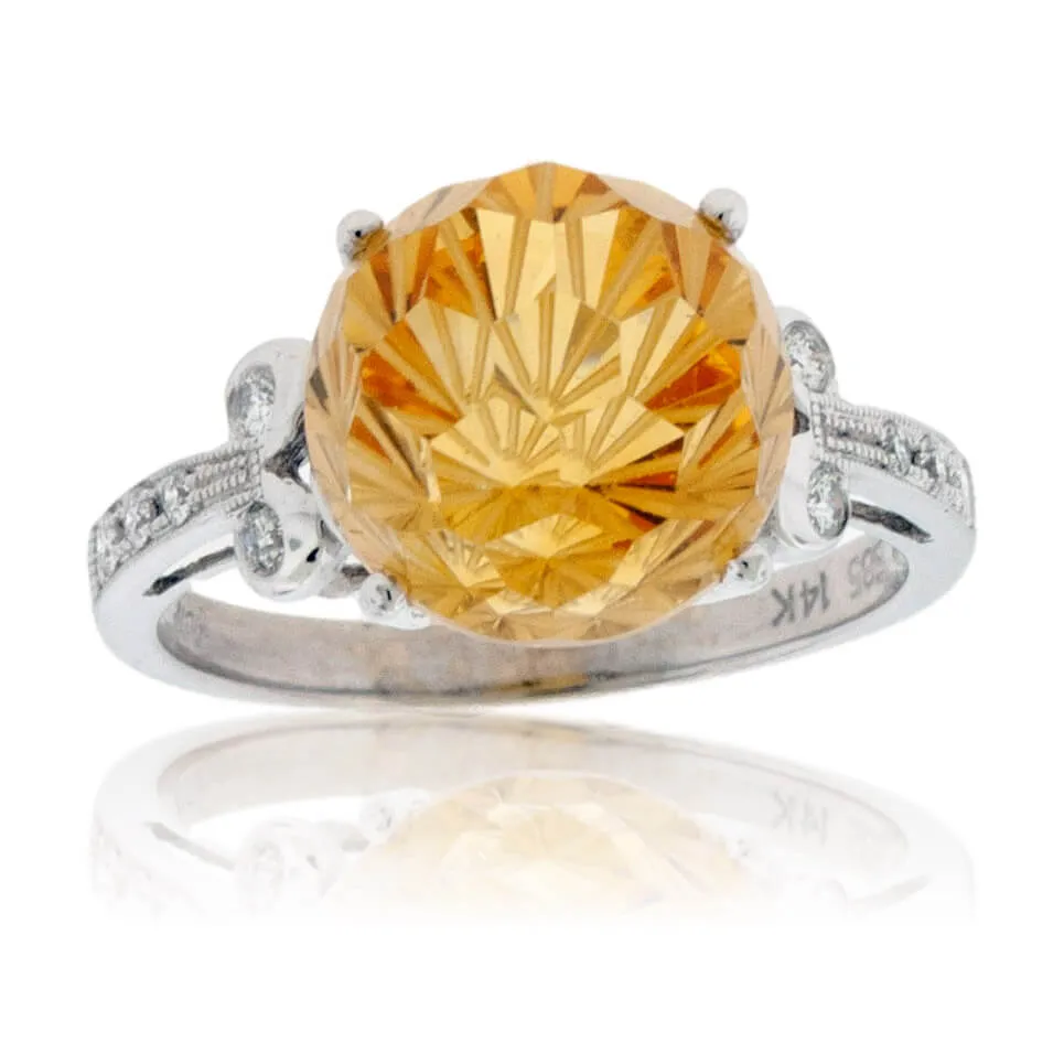 Fancy Cut Beautiful Citrine & Diamond Ring