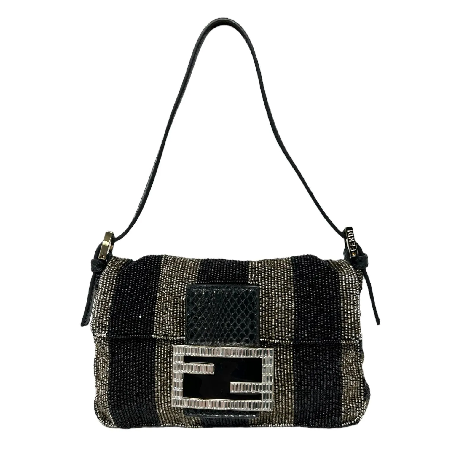 Fendi Black Striped Mini Baguette