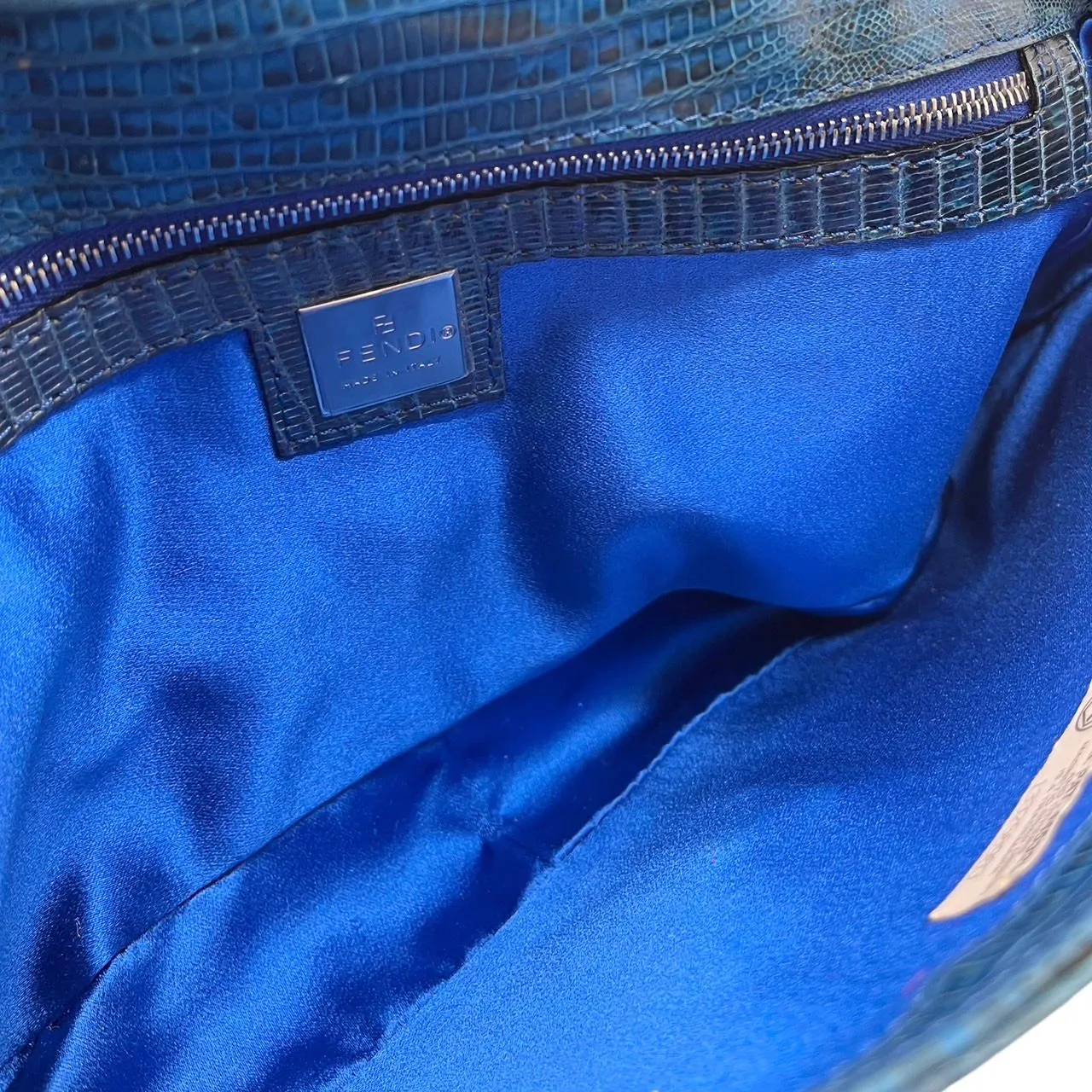 Fendi Blue Lizard Baguette Bag