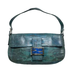 Fendi Blue Lizard Baguette Bag