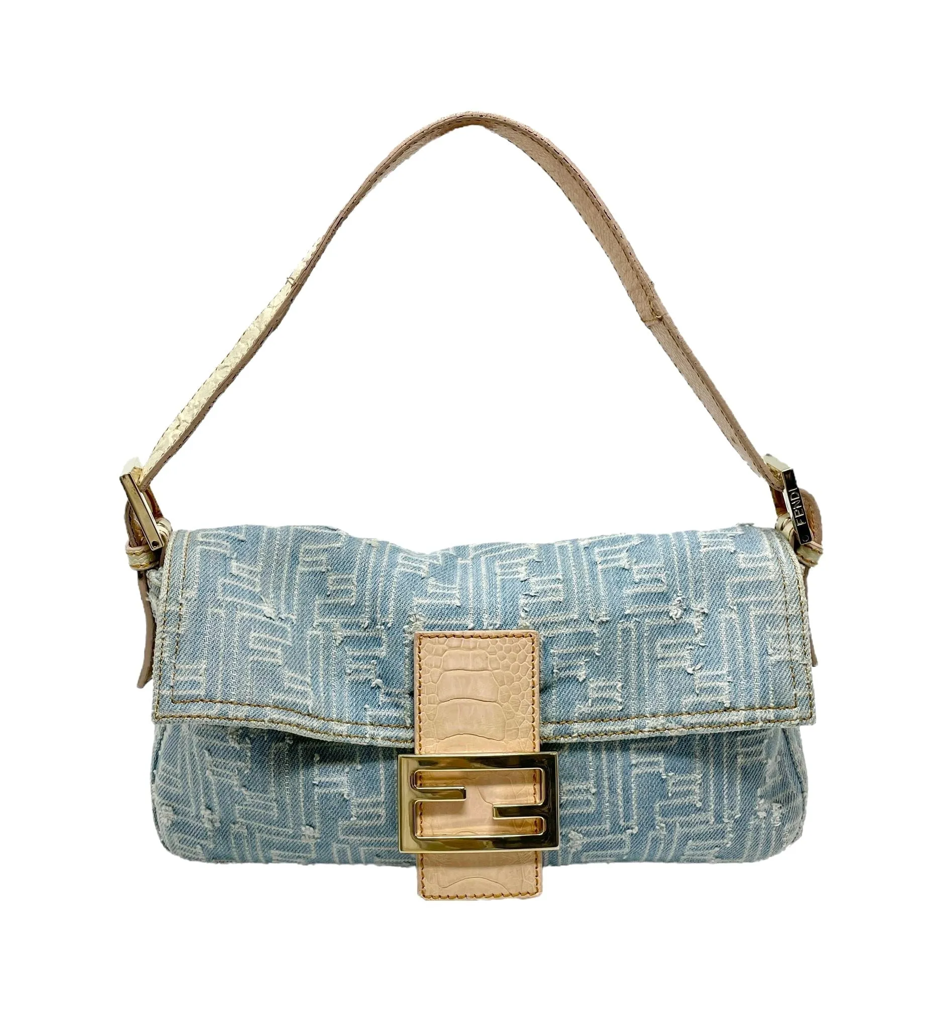 Fendi Denim Logo Baguette
