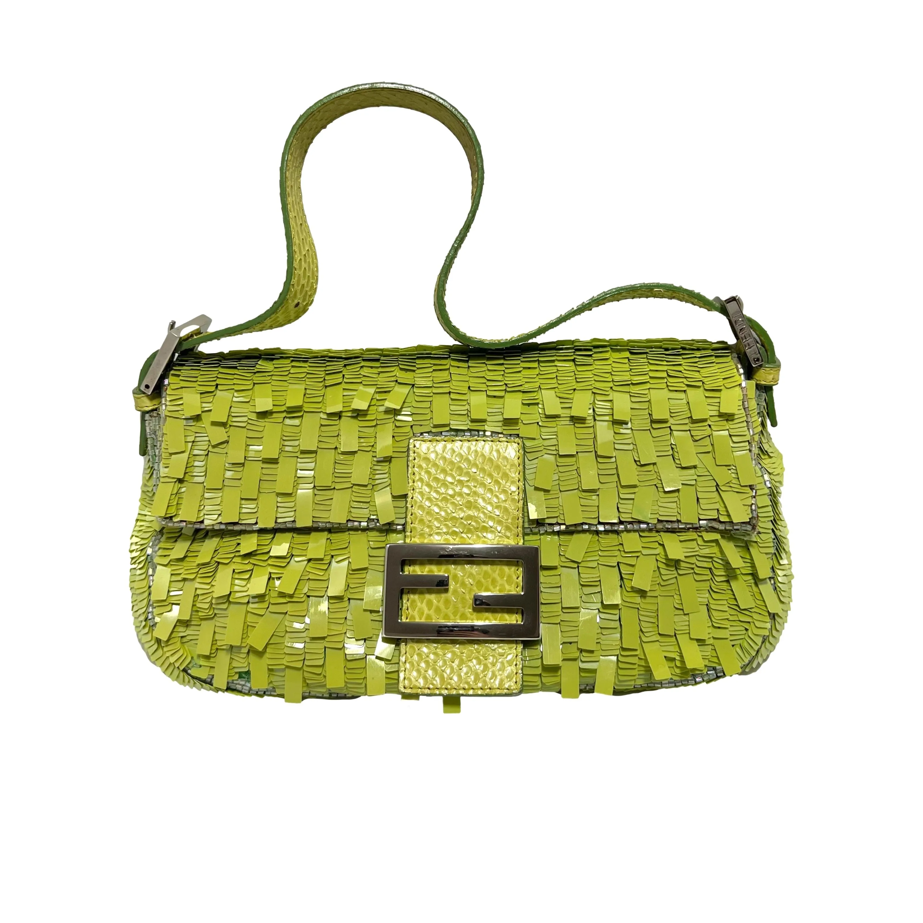 Fendi Lime Green Sequin Baguette