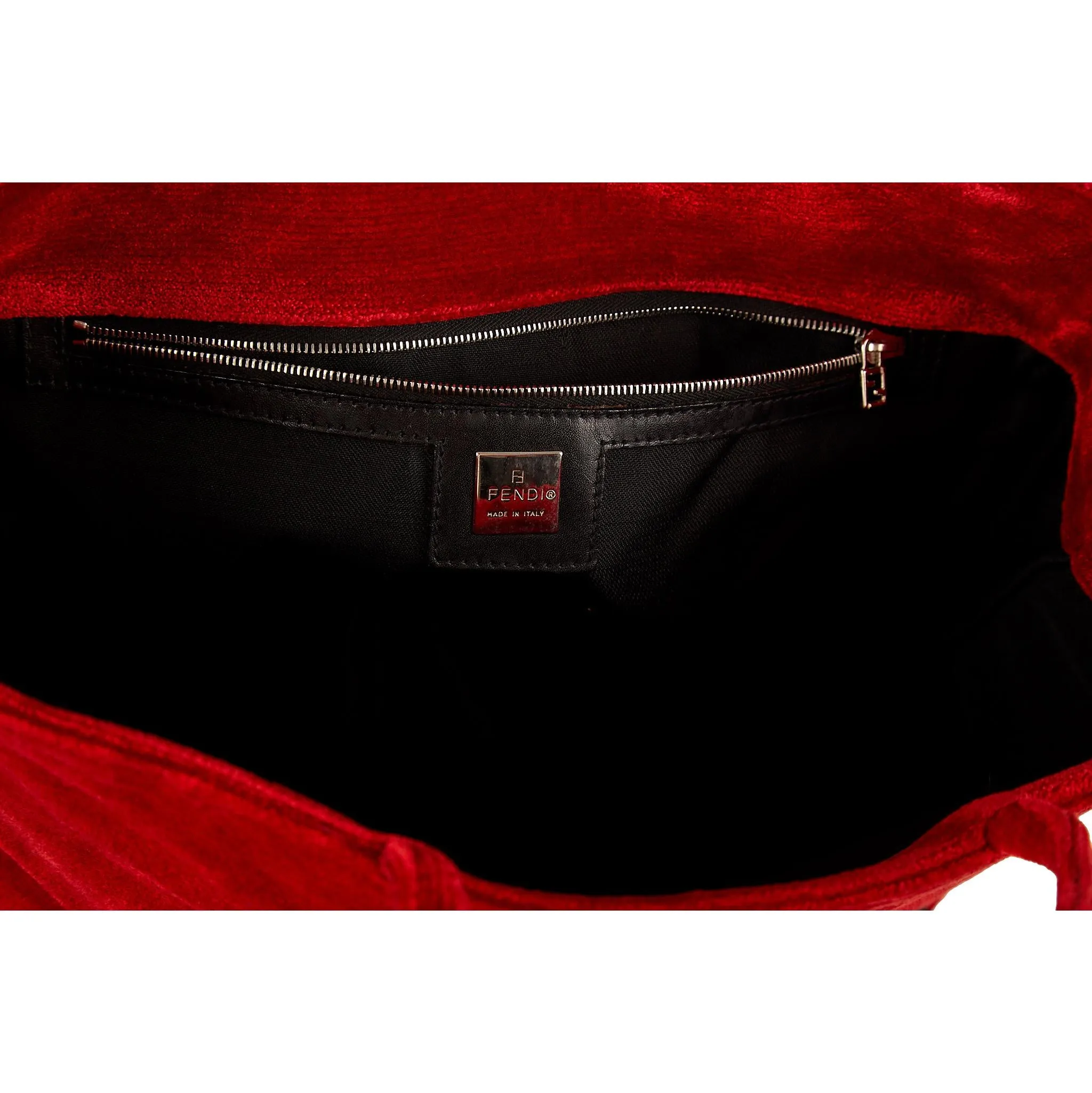 Fendi Red Velour Logo Shoulder Bag