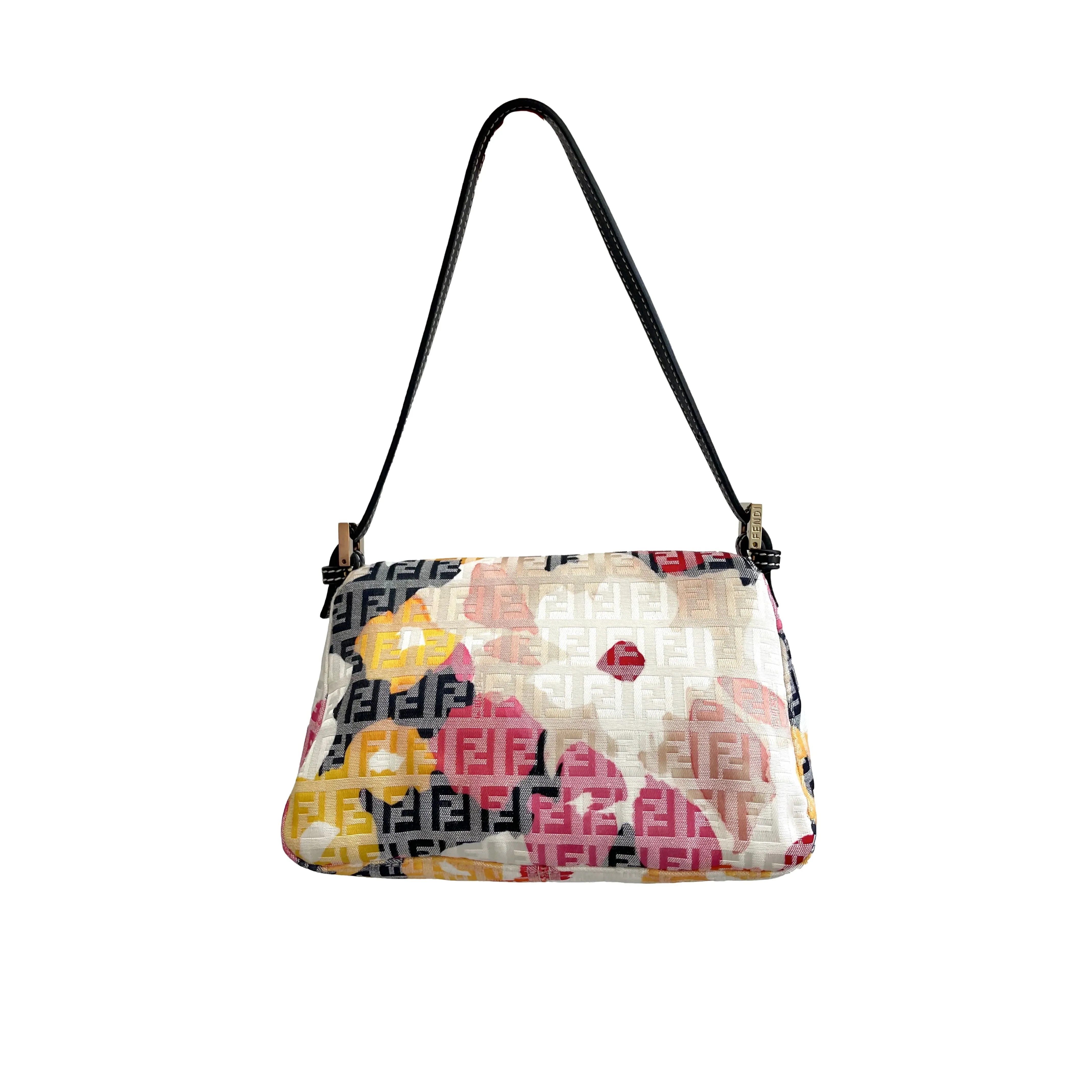 Fendi White Floral Mini Baguette Bag