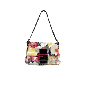 Fendi White Floral Mini Baguette Bag