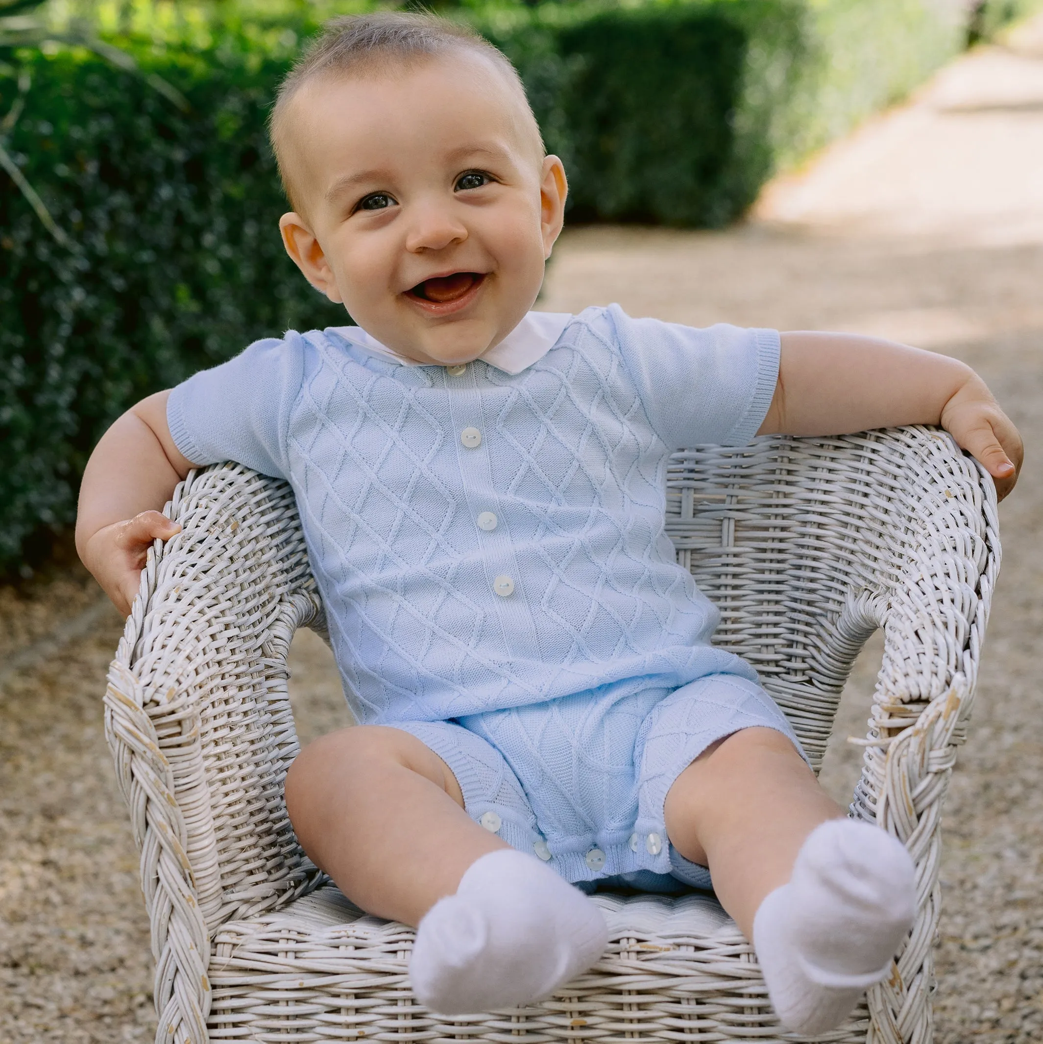 Flynn Blue Diamond Knitted Romper
