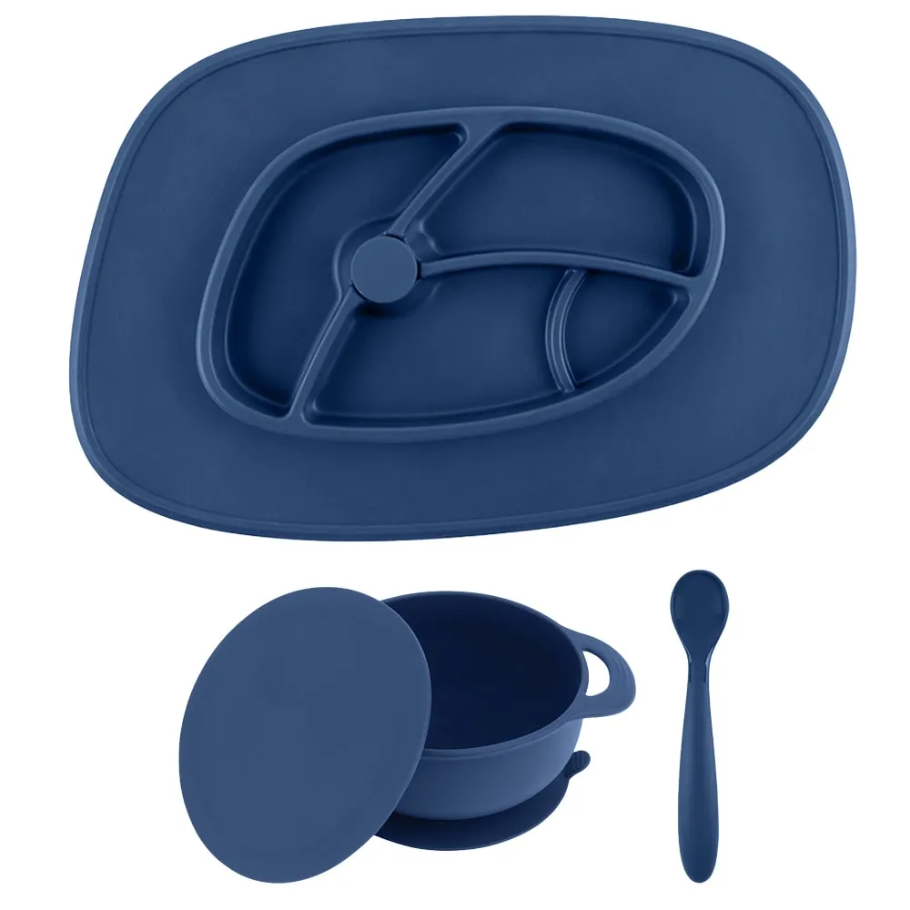 Foodie® Feeding Mat   Bowl Set: Neat in Navy