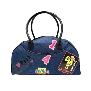 Galliano Denim Print Bowler Bag