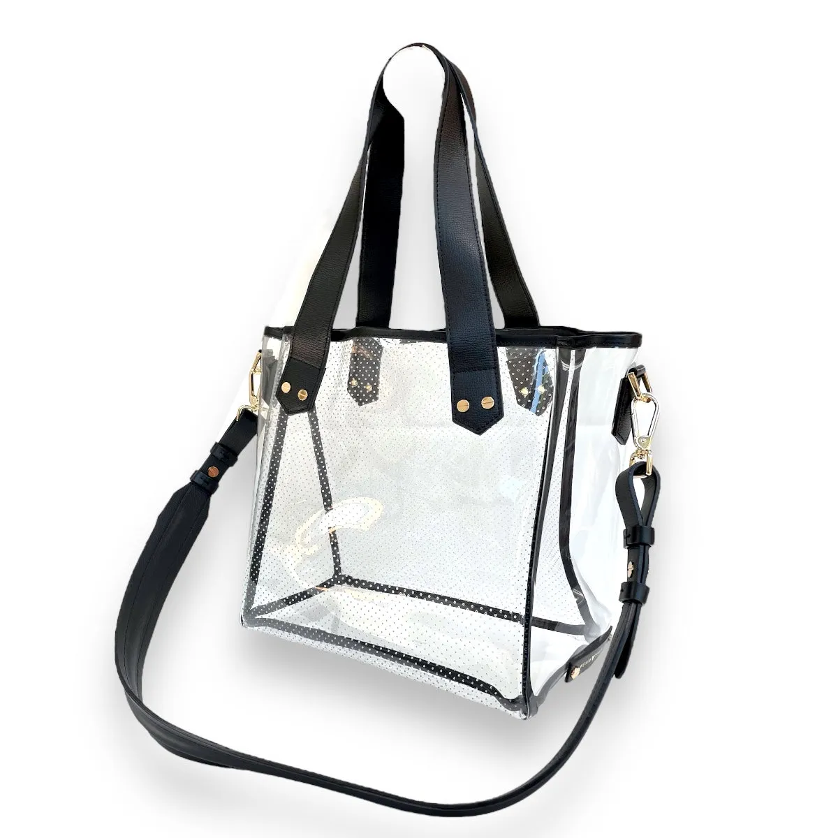 Gameday Bag - Black Leather / Clear PVC / Gold Hardware