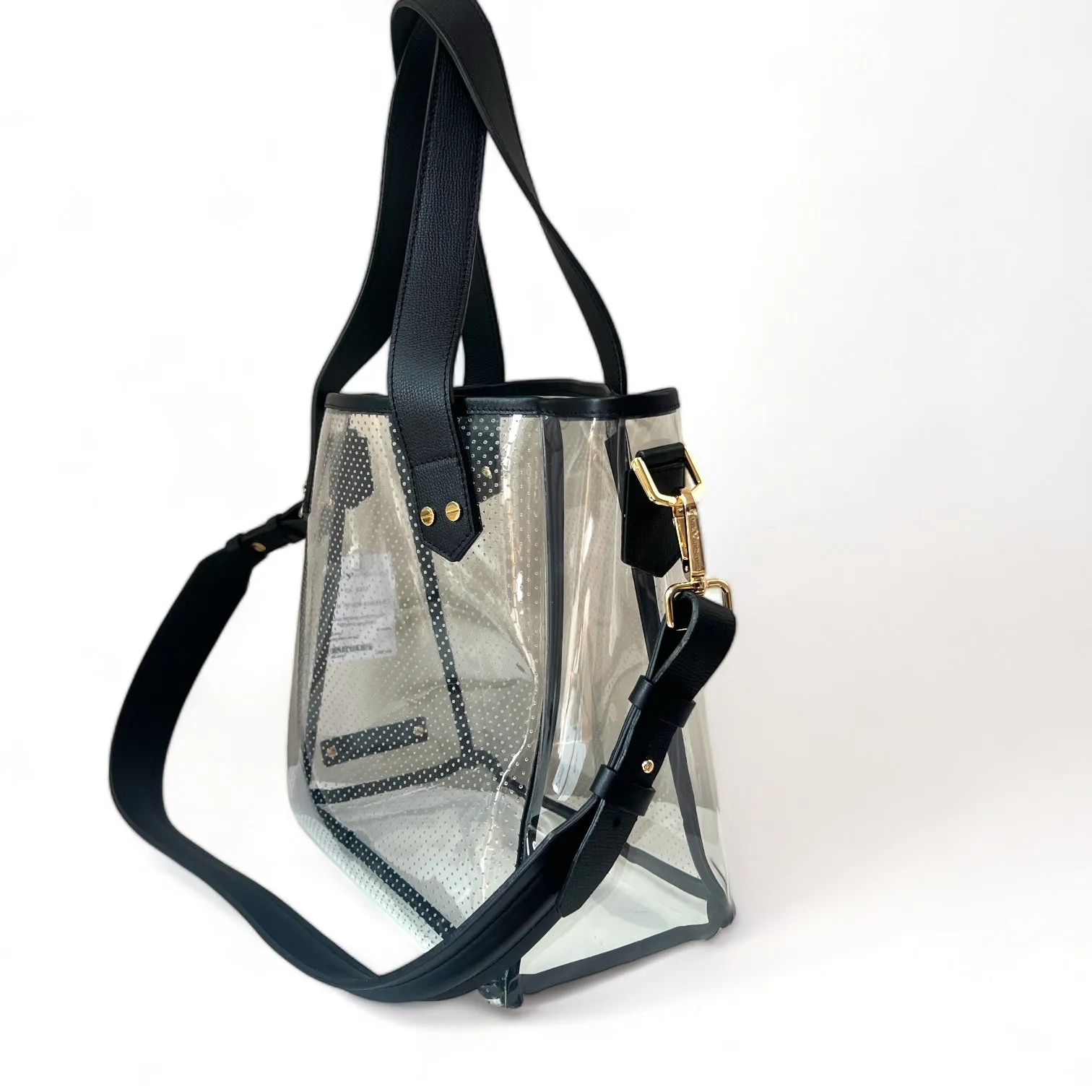 Gameday Bag - Black Leather / Clear PVC / Gold Hardware