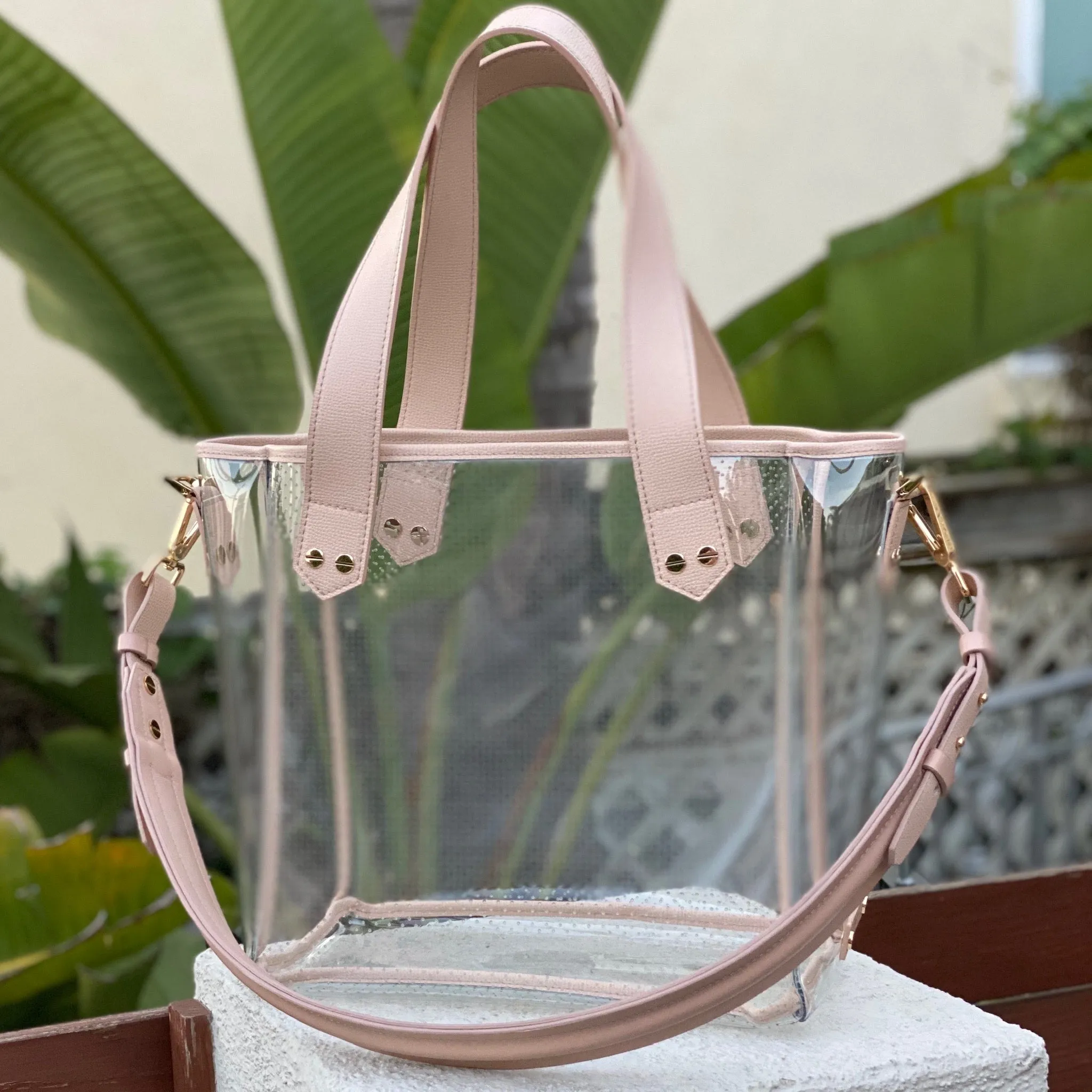 Gameday Bag - Blush Leather / Clear PVC / Gold Hardware