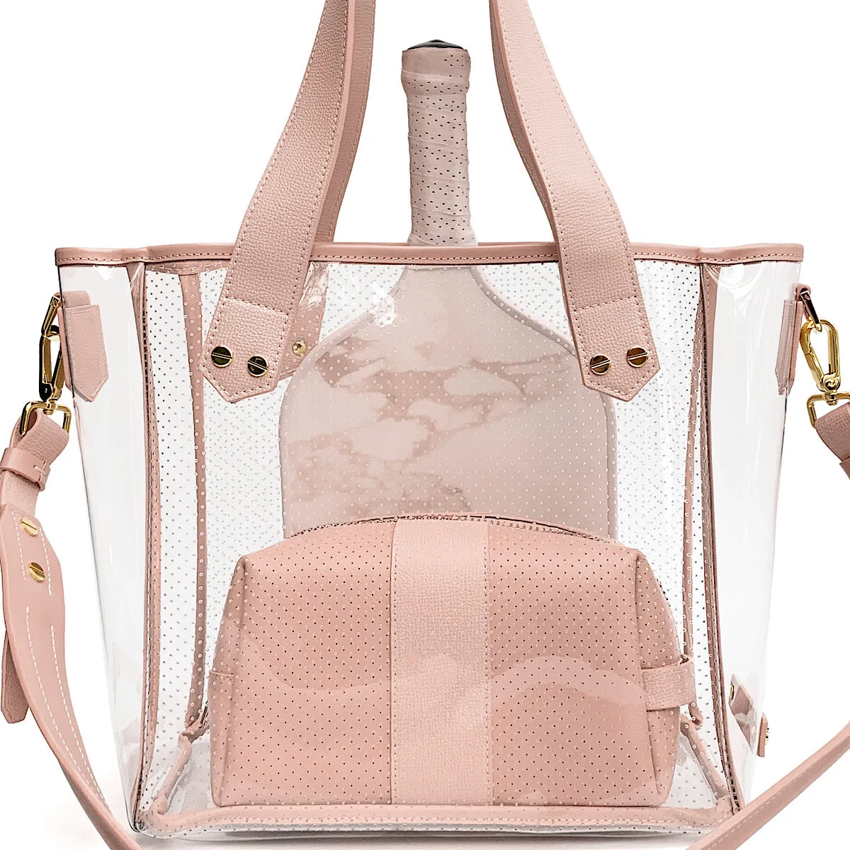 Gameday Bag - Blush Leather / Clear PVC / Gold Hardware