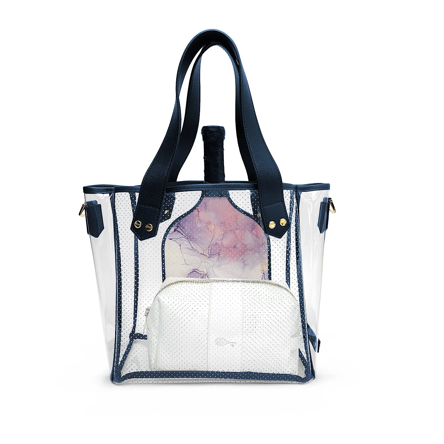 Gameday Bag - Navy Leather / Clear PVC / Gold Hardware