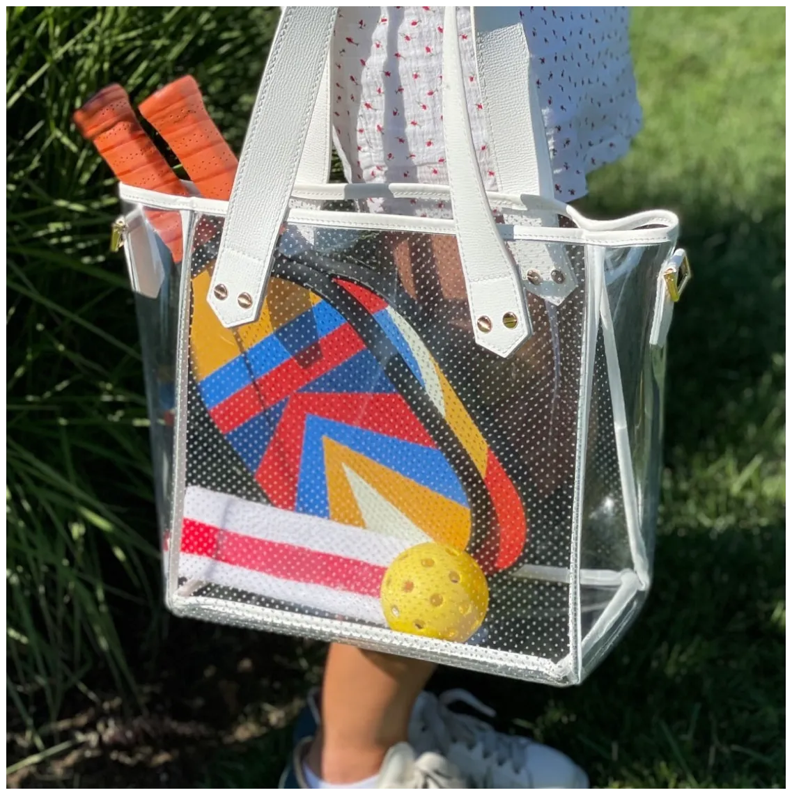 Gameday Bag - White Leather / Clear PVC / Gold Hardware