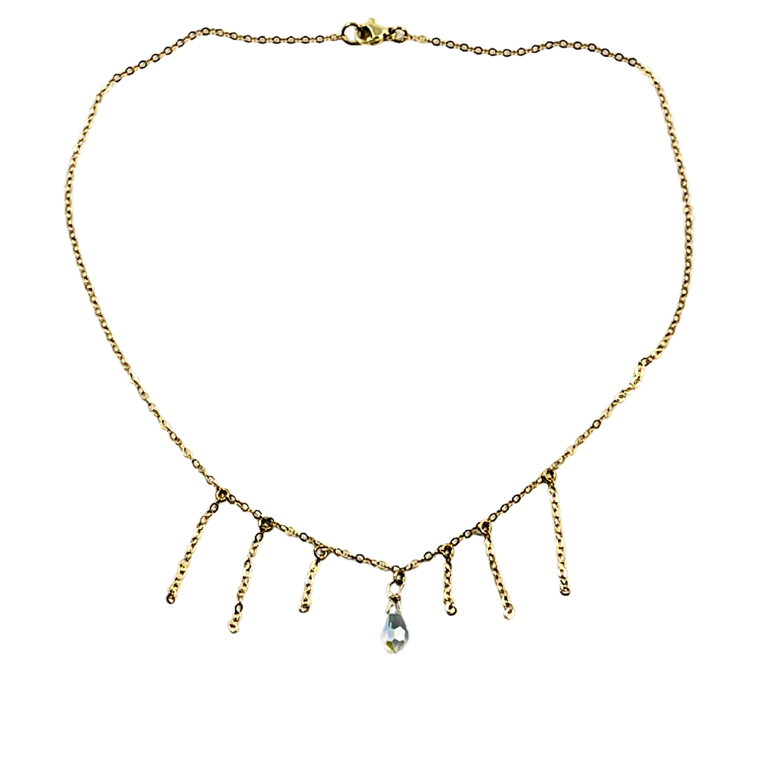 Gem Clear Crystal 14k Gold Necklace