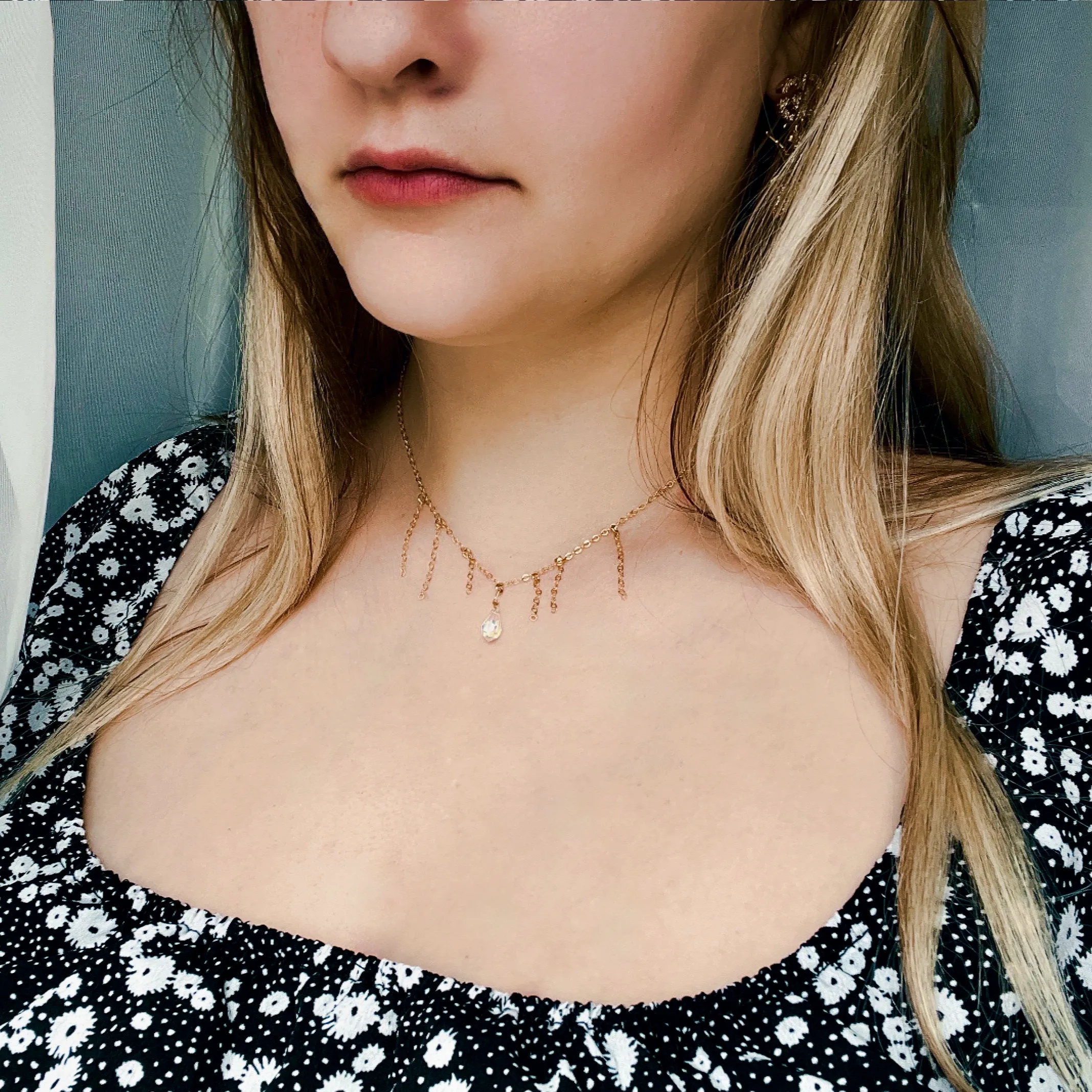 Gem Clear Crystal 14k Gold Necklace