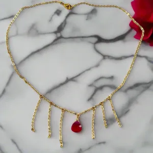 Gem Ruby Red Crystal Gold Necklace