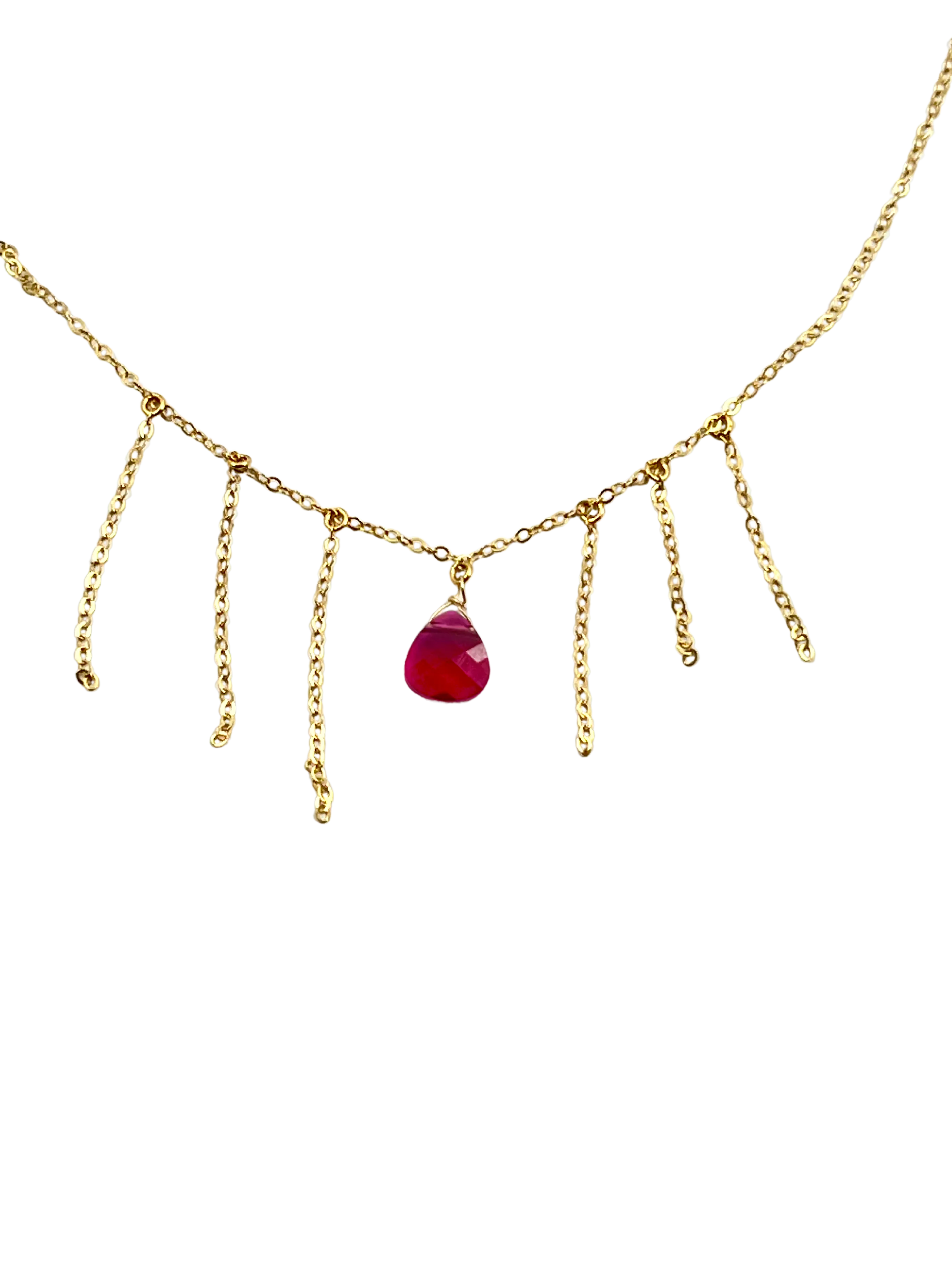Gem Ruby Red Crystal Gold Necklace
