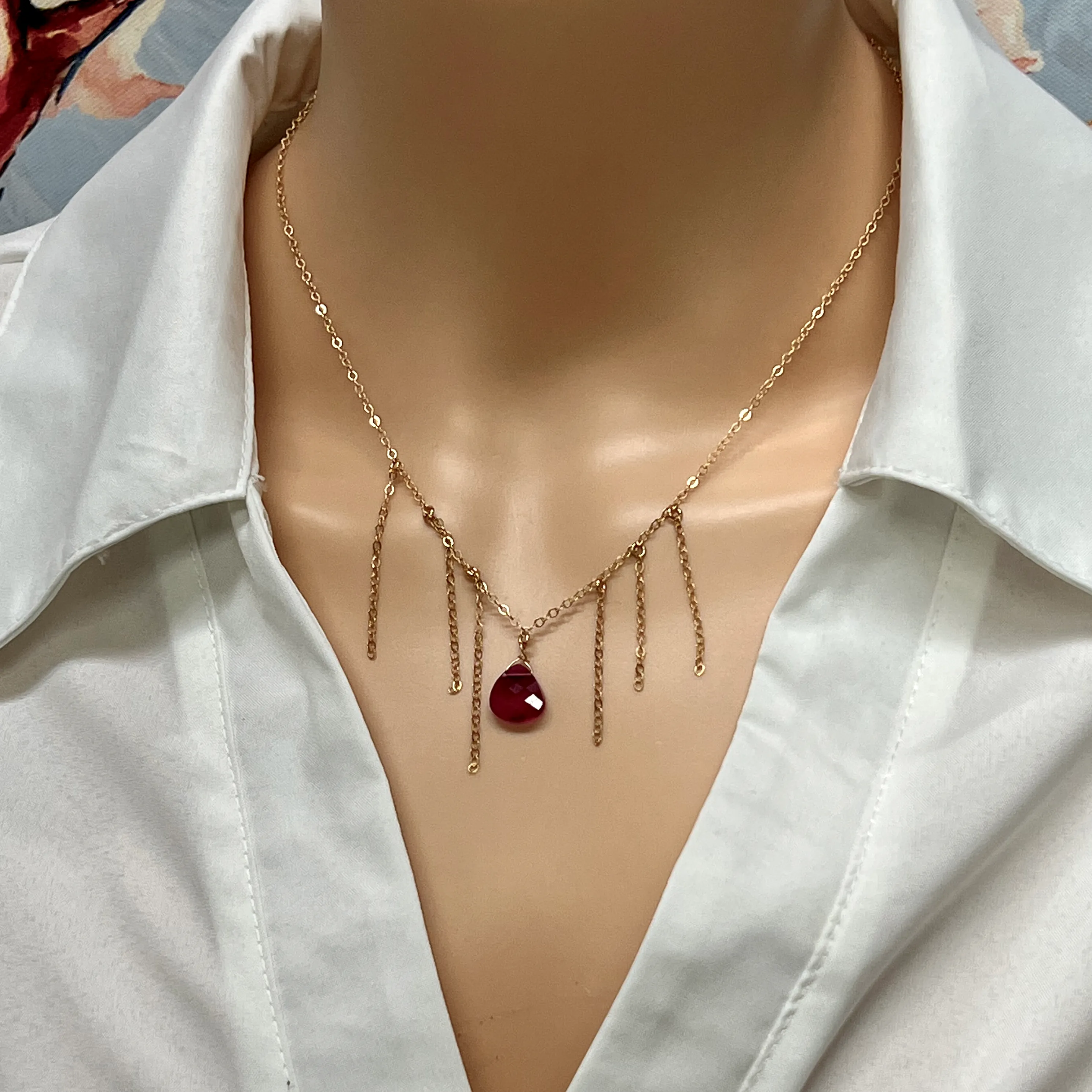 Gem Ruby Red Crystal Gold Necklace