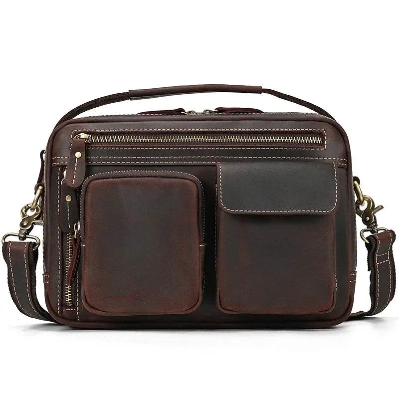 Genuine Leather Shoulder Bag – Retro Men's Crossbody with Handle