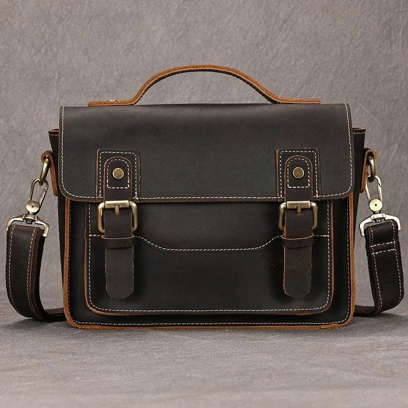 Genuine Leather Shoulder Bag – Retro Men's Crossbody with Handle