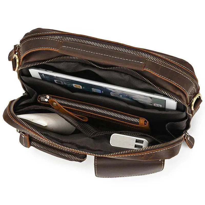 Genuine Leather Shoulder Bag – Retro Men's Crossbody with Handle