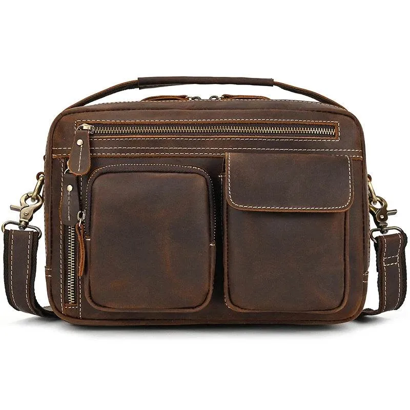 Genuine Leather Shoulder Bag – Retro Men's Crossbody with Handle