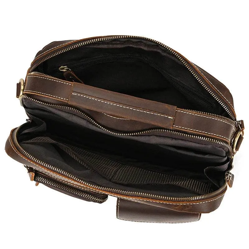 Genuine Leather Shoulder Bag – Retro Men's Crossbody with Handle