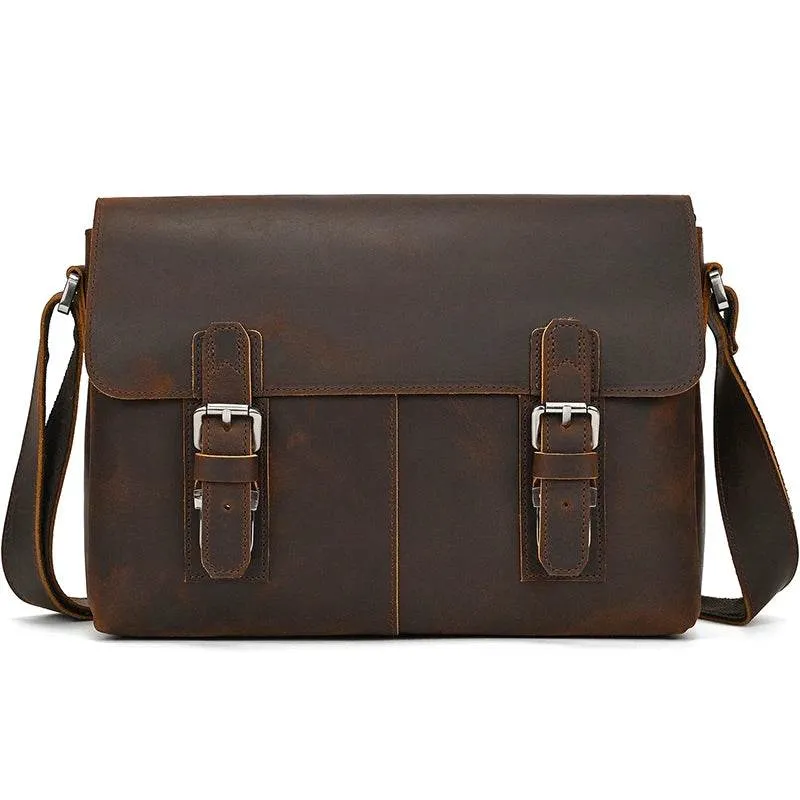 Genuine Leather Shoulder Bag – Retro Men's Crossbody with Handle