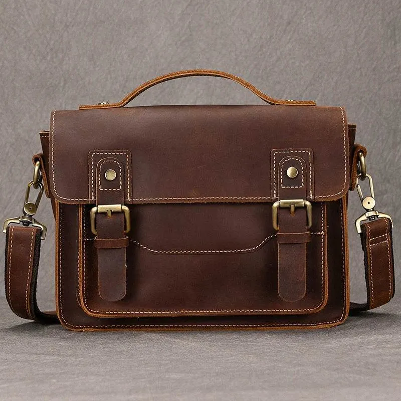 Genuine Leather Shoulder Bag – Retro Men's Crossbody with Handle