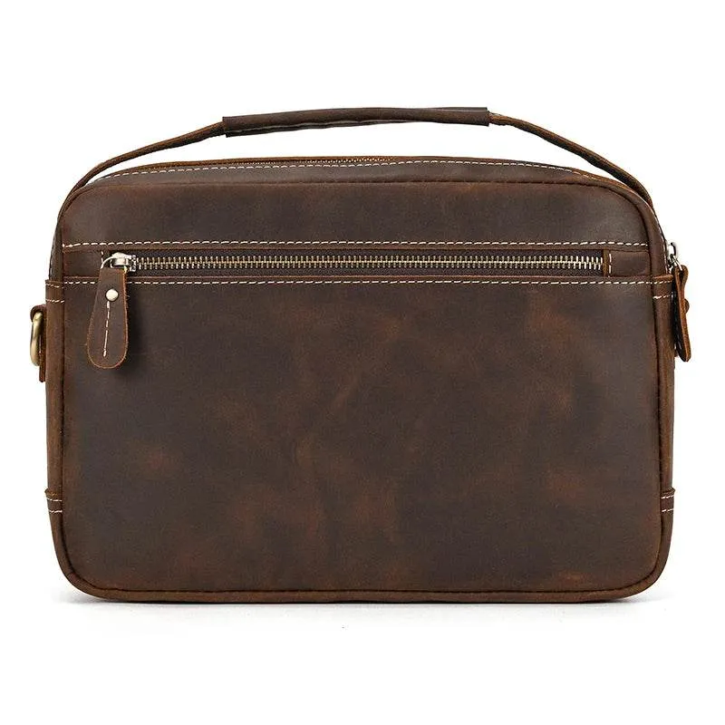 Genuine Leather Shoulder Bag – Retro Men's Crossbody with Handle