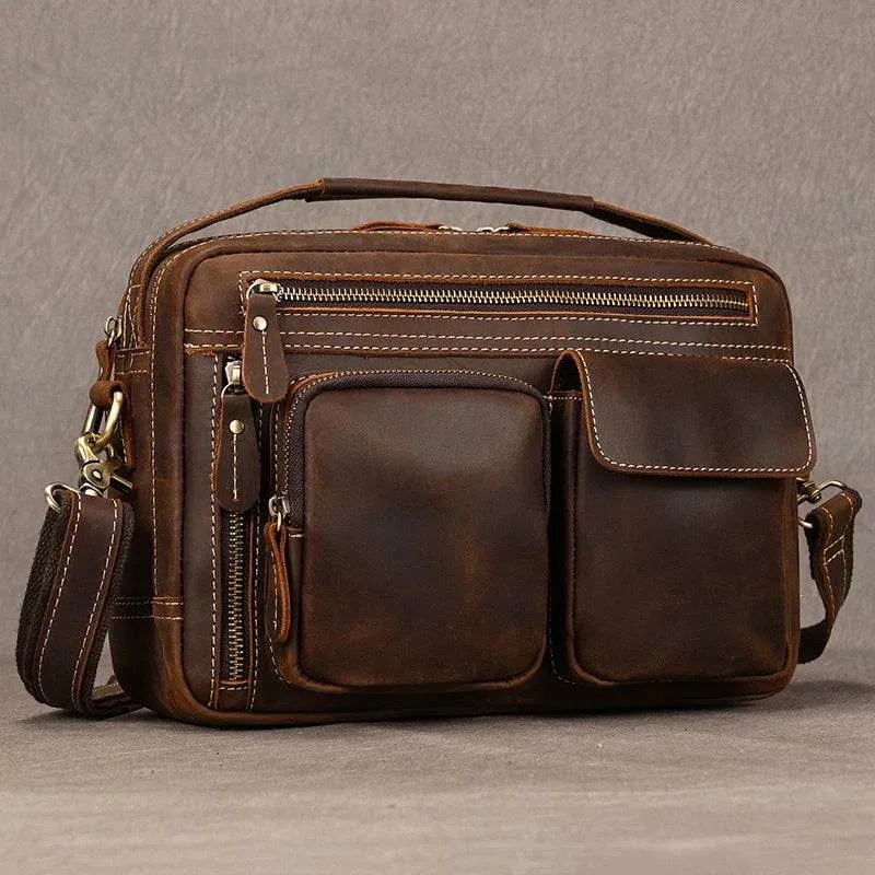 Genuine Leather Shoulder Bag – Retro Men's Crossbody with Handle