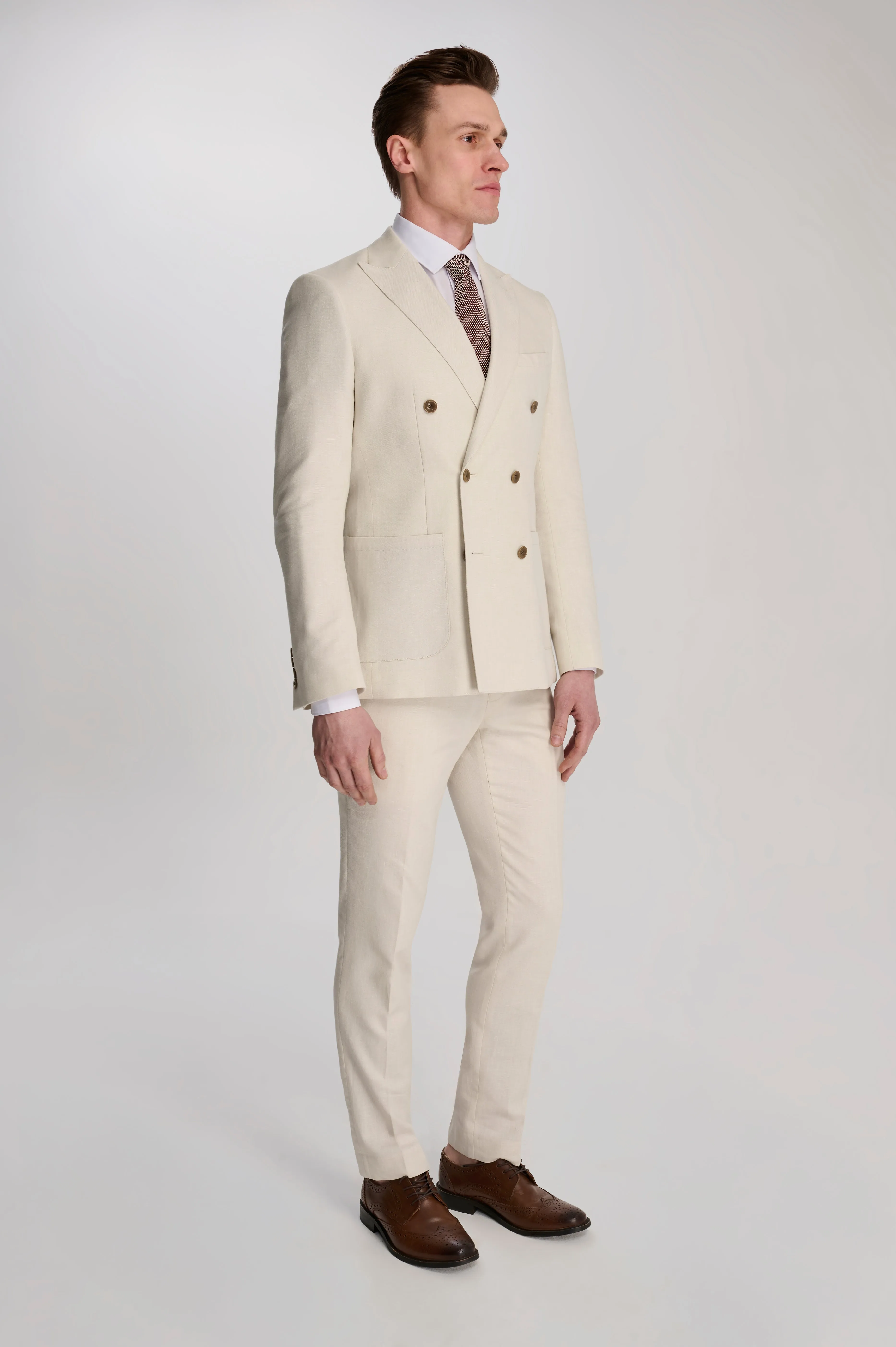 Giacomo Slim Fit Cotton Linen Suit Trousers in Stone