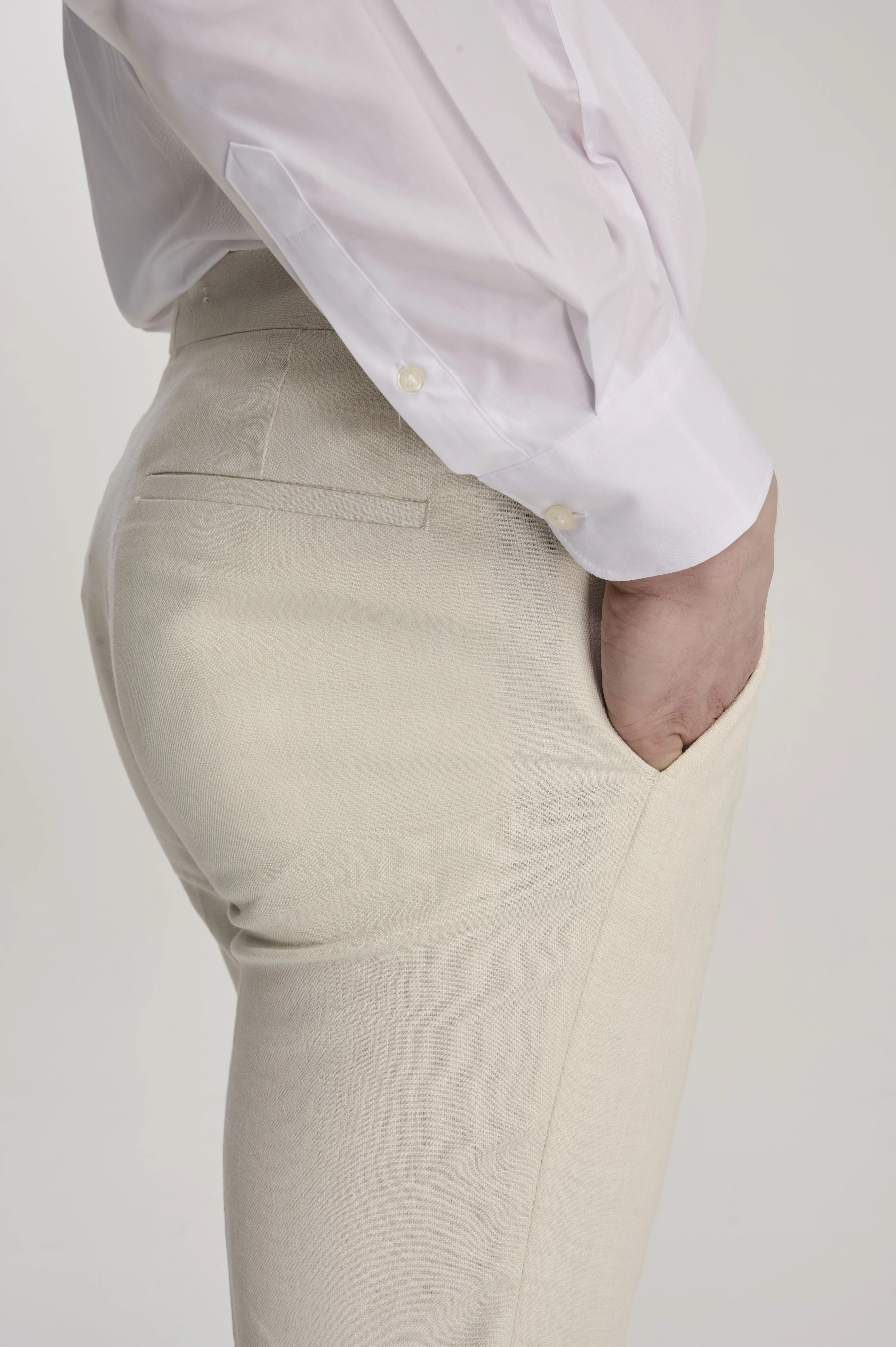 Giacomo Slim Fit Cotton Linen Suit Trousers in Stone