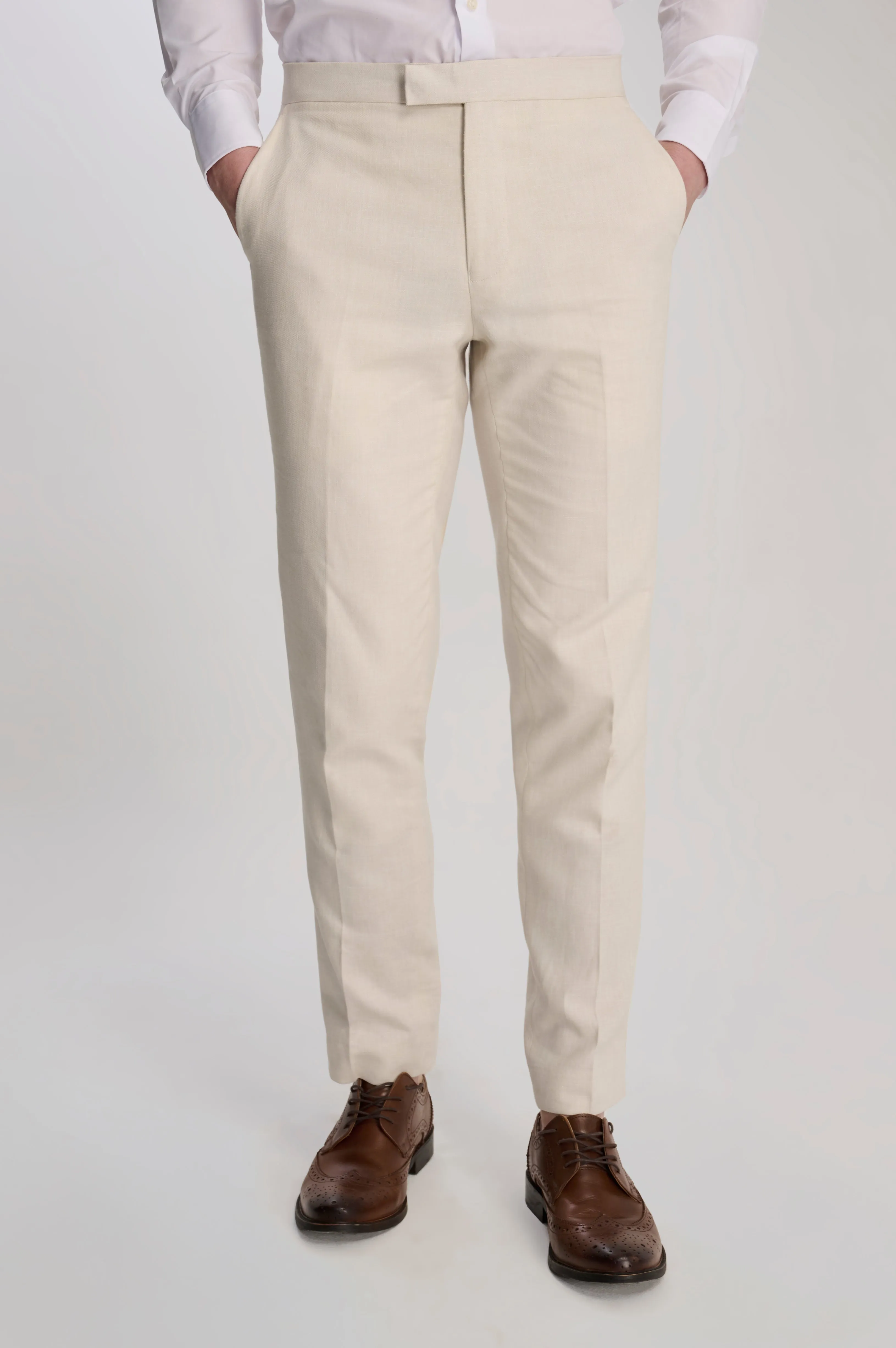 Giacomo Slim Fit Cotton Linen Suit Trousers in Stone