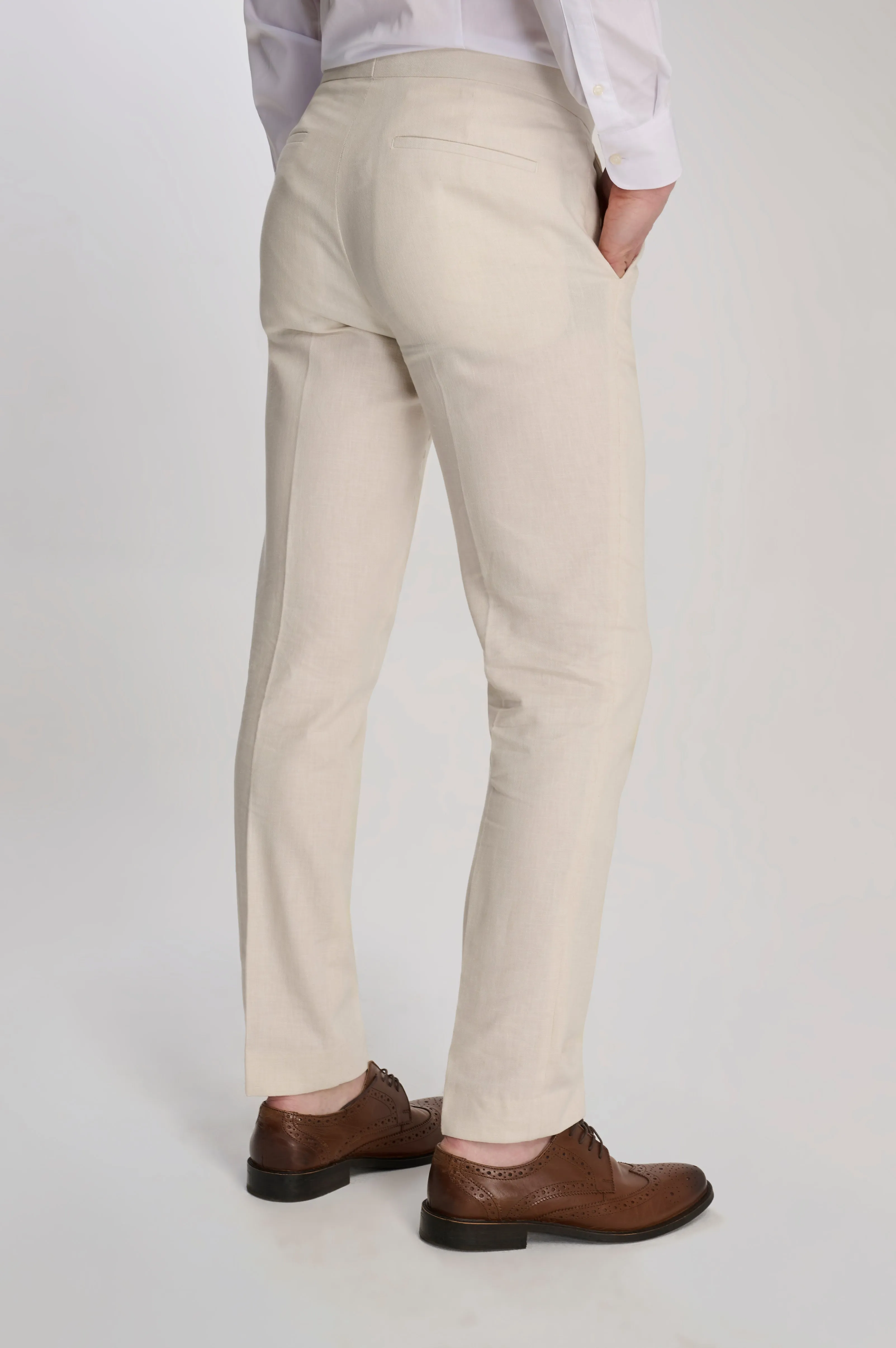 Giacomo Slim Fit Cotton Linen Suit Trousers in Stone