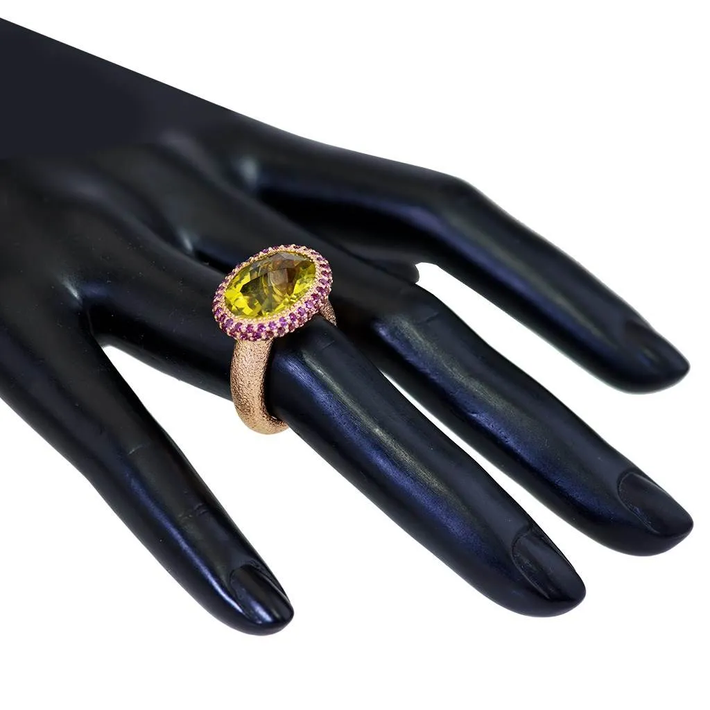 Gold Cocktail Ring with Lemon Citrine & Garnets