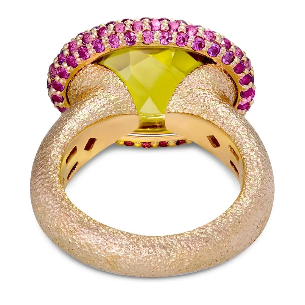 Gold Cocktail Ring with Lemon Citrine & Garnets