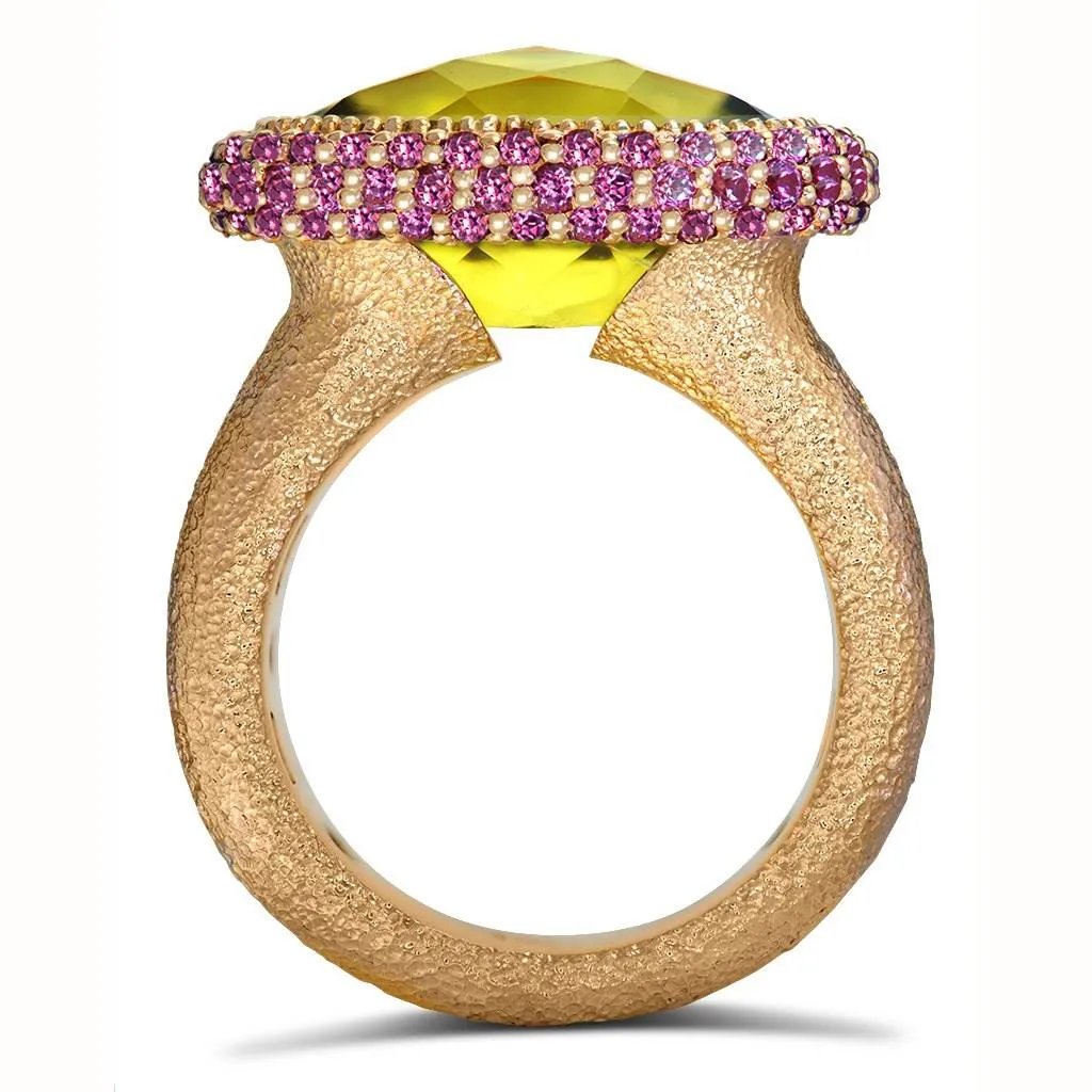 Gold Cocktail Ring with Lemon Citrine & Garnets