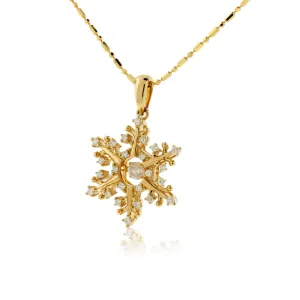 Gold Dancing Diamond Snowflake Necklace