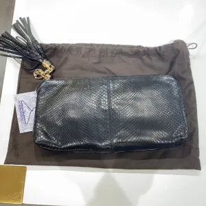 Gucci Black Python Tassel Zip Clutch