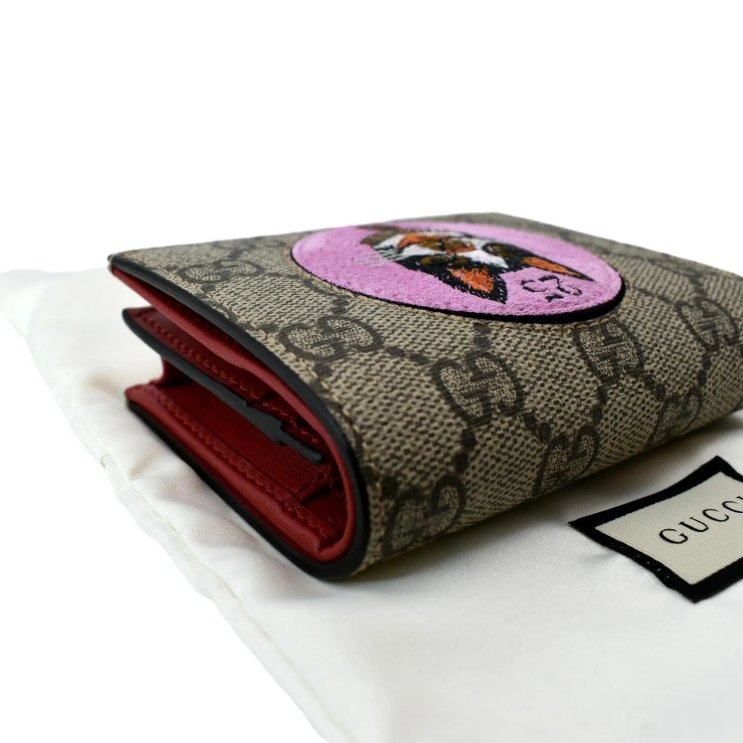 GUCCI Bosco Patch GG Supreme Canvas Card Case Wallet Beige 506277