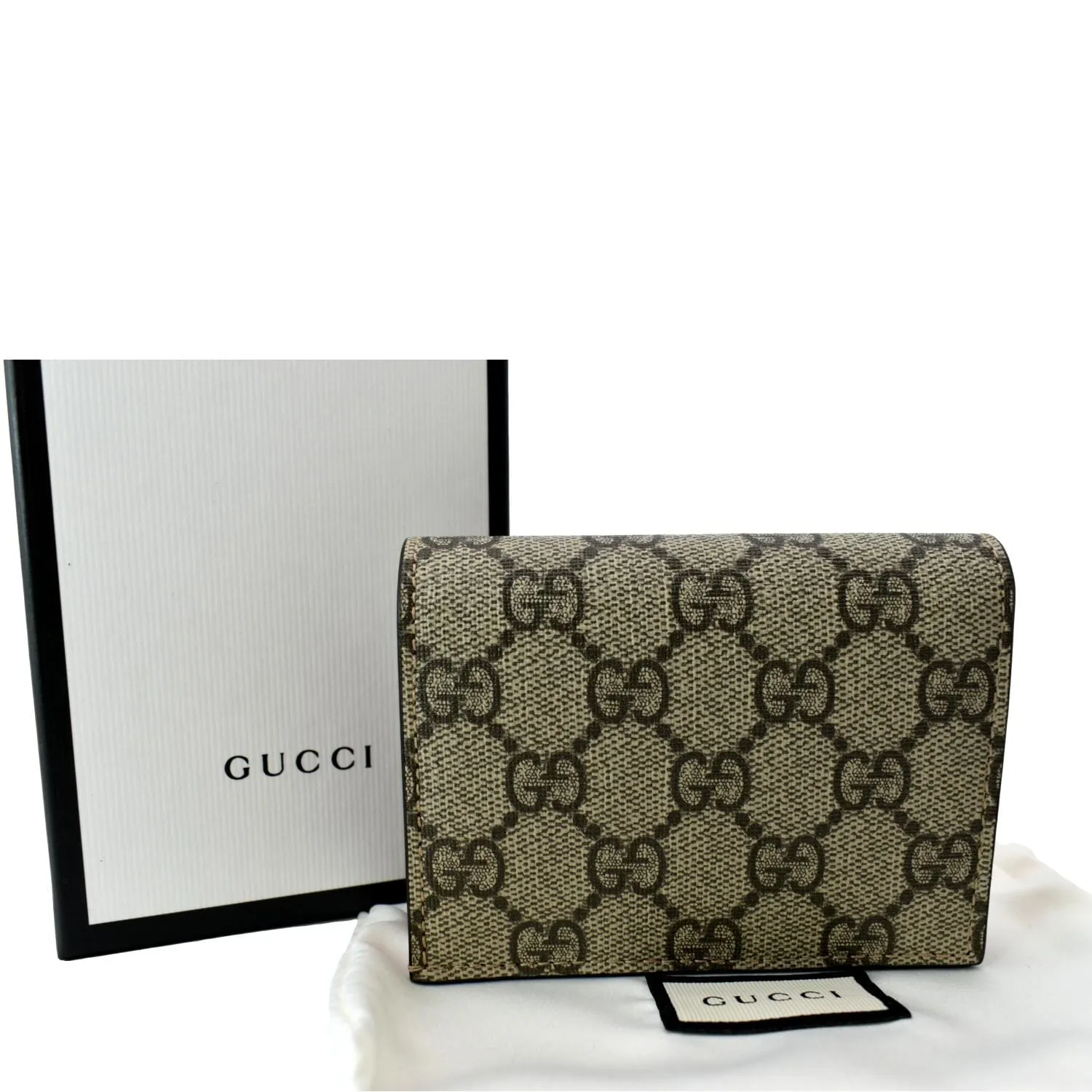 GUCCI Bosco Patch GG Supreme Canvas Card Case Wallet Beige 506277